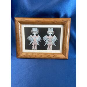 Vintage Small Framed Signed Navajo Sand Painting by Debbie Descheeny
